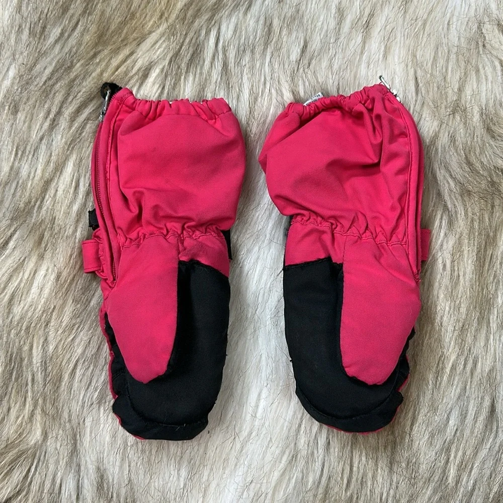 XS Obermeyer Kids' Pink and Black Mittens with Zipper and Velcro Strap